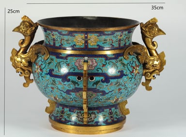 MING DYNASTY GOLD AND BLUE DOUBLE PHOENIX INCENSE BURNER
