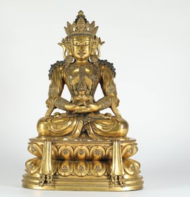 MING DYNASTY GILT BRONZE STATUE OF BUDDHA OF LONGEVITY