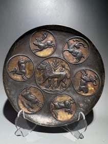 TANG DYNASTY SILVER GILDED PERSIAN HIGH-FOOTED PLATE
