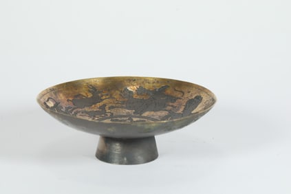 TANG DYNASTY SILVER GILDED PERSIAN HIGH-FOOTED PLATE