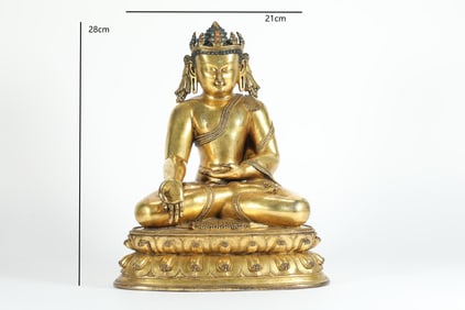 GILDED CROWNED SHAKYAMUNI BUDDHA OF THE MING DYNASTY