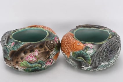QING DYNASTY FAMILLE ROSE CARVED PORCELAIN FISH WASHER