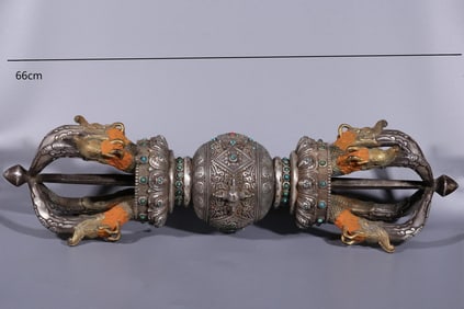 MING DYNASTY GILT BRONZE AND SILVER EIGHT-PRONGED VAJRA