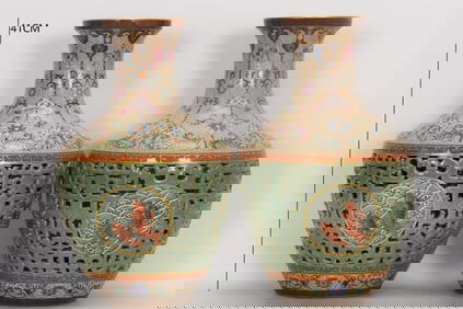 QING DYNASTY ENAMEL OPENWORK BOTTLE