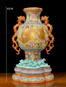 QING DYNASTY ENAMEL DRAGON PATTERN BEGONIA VASE