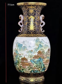 QING DYNASTY FAMILLE ROSE GILDED BLUE GLAZED BOTTLE