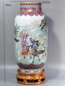 QING DYNASTY FAMILLE ROSE EIGHT IMMORTALS CYLINDRICAL VASE
