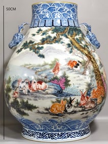 QING DYNASTY FAMILLE ROSE RABBIT VASE