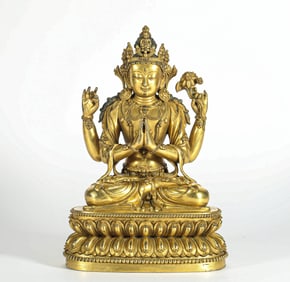GILDED FOUR-ARMED BODHISATTVA FROM THE MING DYNASTY