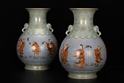 QING DYNASTY EIGHT IMMORTALS FIGURE-EARED APPRECIATION VASE