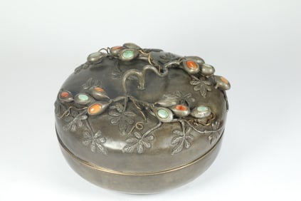 QING DYNASTY GEM-INLAID TIN BOX