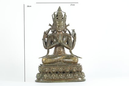 MING DYNASTY ALLOY BRONZE LADAKH FOUR-ARMED BODHISATTVA