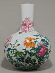 QING DYNASTY FLORAL CELESTIAL GLOBE VASE