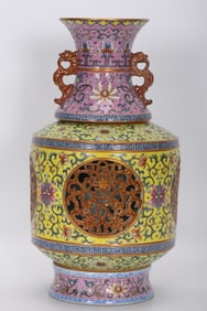 QING DYNASTY ENAMEL OPENWORK REVOLVING VASE