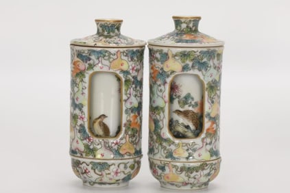 QING DYNASTY ENAMEL REVOLVING VASE WITH THE SYMBOLS OF FORTUNE AND LONGEVITY