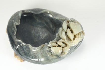 QING DYNASTY HETIAN JADE BLUE AND WHITE PATTERN WATER WASH