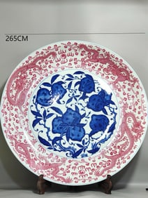 QING DYNASTY ROUGE RED BLUE AND WHITE PLATE