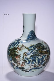QING DYNASTY FAMILLE ROSE HUNDRED DEER CELESTIAL GLOBE VASE