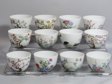 QING DYNASTY ENAMEL TWELVE FLOWER GODDESS CUP