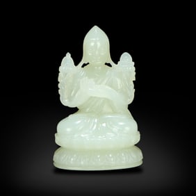 Qing Dynasty White jade portable statue of Tsongkhapa