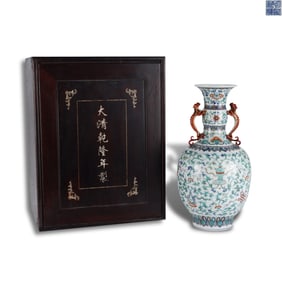 Qing Dynasty Qianlong period, Doucai double-eared vase with lotus and Eight Treasures patterns