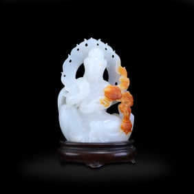 Qing Dynasty Hetian white jade zilian ornament of Avalokiteshvara