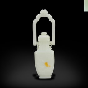 Qing Dynasty Qianlong period, Hetian white jade handled vase with "fortune, longevity, figures" and