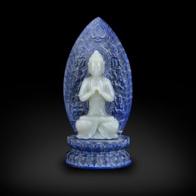 Qing Dynasty A set of Hetian jade Buddha statue with lapis lazuli backlight