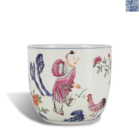 Qing Dynasty Qianlong period Famille rose chicken cup with imperial poetry inscriptions