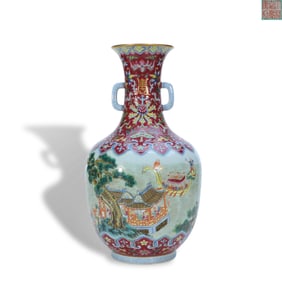 Qing Jiaqing period a Pastel-colored double-handled bottle with the pattern of a dragon boat with a