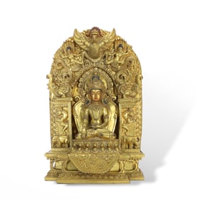 Qing Qianlong period Gilt-bronze statue of Sakyamuni made in the forty-fifth year