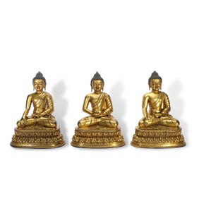 Ming Dynasty a set of gilt-bronze statues of the Three Buddhas of the Ages