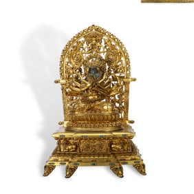 Ming Chenghua period Gilt-bronze statue of Guhyasamaja Vajra supervised and made by the Potala