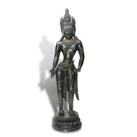 12th century Pala period alloy copper Lotus-Hand Bodhisattva inlaid with silver