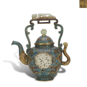 Qing Dynasty Qianlong period, Cloisonn?? ewer inlaid with jade
