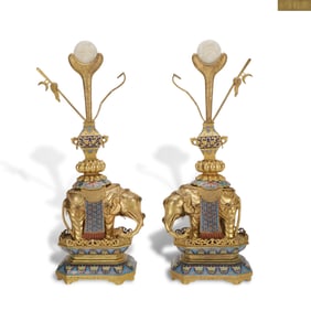 Qing Dynasty Qianlong period, A pair of gilt-bronze cloisonn?? "peaceful elephant" ornaments