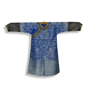 Qing Dynasty Dragon robe with brocade weave on a blue ground