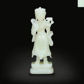 Qing Dynasty Qianlong period, White jade standing statue of Maitreya Bodhisattva