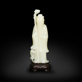 Qing Dynasty Hetian white jade ornament of a scholar