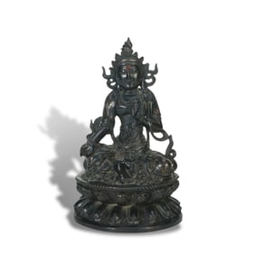 Qing Dynasty Rosewood Tara statue inlaid with silver wire