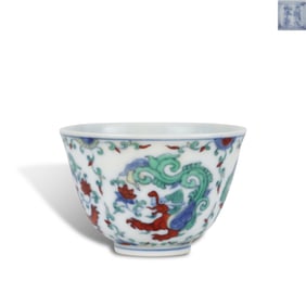 Ming Dynasty Chenghua period, Doucai cup with clustered flower and kui-dragon patterns