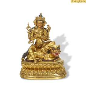 Yongle period Ming Dynasty Gilt-copper seated statue of Manjushri