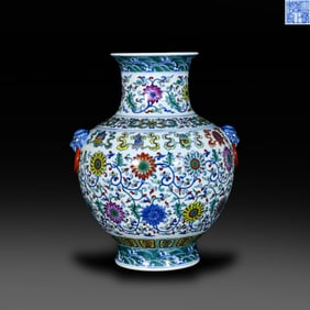 Qing Dynasty Yongzheng period, Doucai beast-head zun with interlocking lotus and Eight Treasures