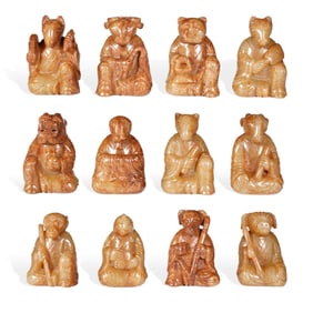 Ming Dynasty a set of Hetian jade carvings of the twelve Chinese zodiac animals