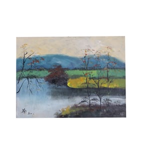 Wu Guanzhong?Landscape?(oil painting on wood panel)