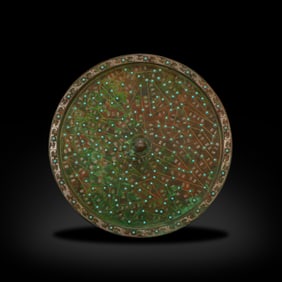 Warring States Period Bronze mirror with gold inlay, silver inlay and turquoise inlay, decorated