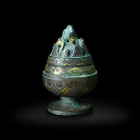 Han Dynasty Bronze boshan lu with gold and silver inlay