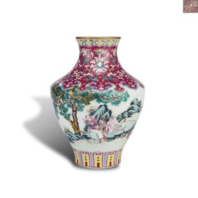 Qing Dynasty Qianlong period Famille rose zun with figure motifs and poetic inscriptions