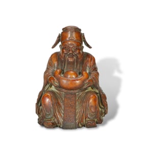 Qing Dynasty Bamboo carving of the God of Wealth, made by Zhang Hongyu