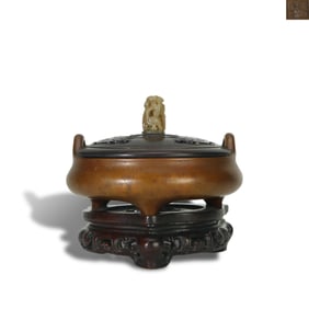 Qing Dynasty Censer with upward-curled ears, marked "Jin Zai Wu Zang Zhen"